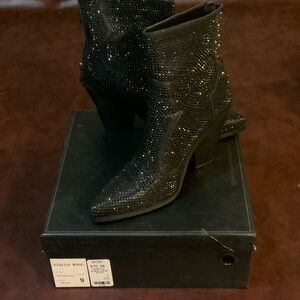 Azalea Wang Sparkling Black Heeled Boots